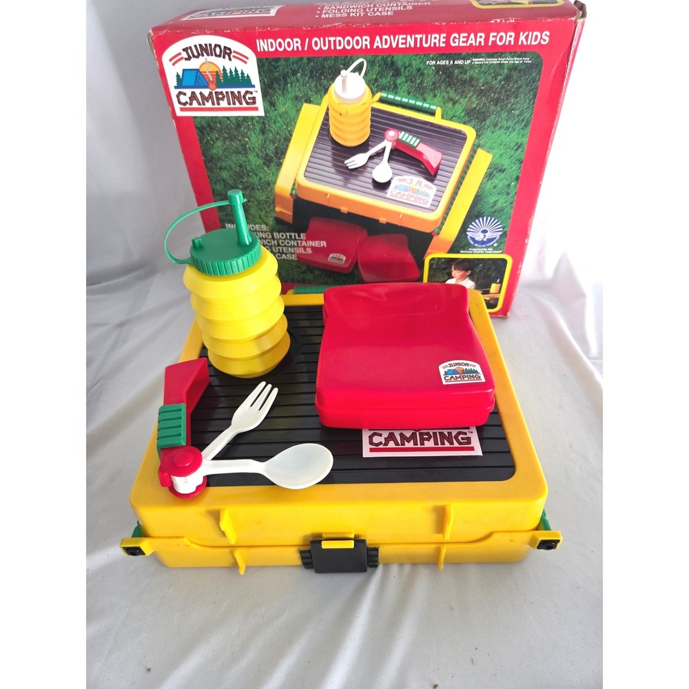 Vintage Junior Camping Mess Kit Kids Adventure Gear Yellow Red